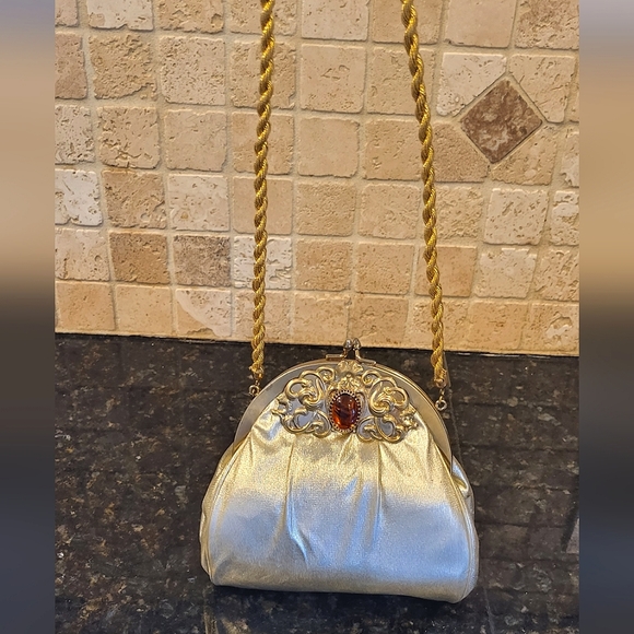 Vintage Harry Levine Mini Evening Handbag Gold w/ Amber - Picture 2 of 10